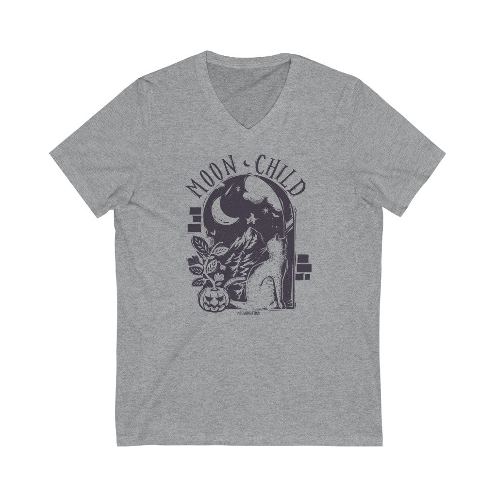 Moon Child V-Neck Cat T-Shirt