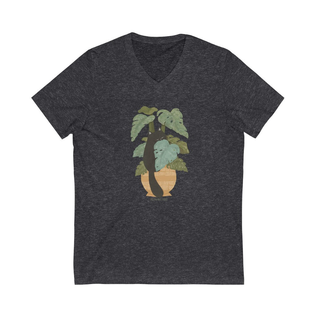 Tropical Jungle Cats & Plants Jersey V-Neck Tee