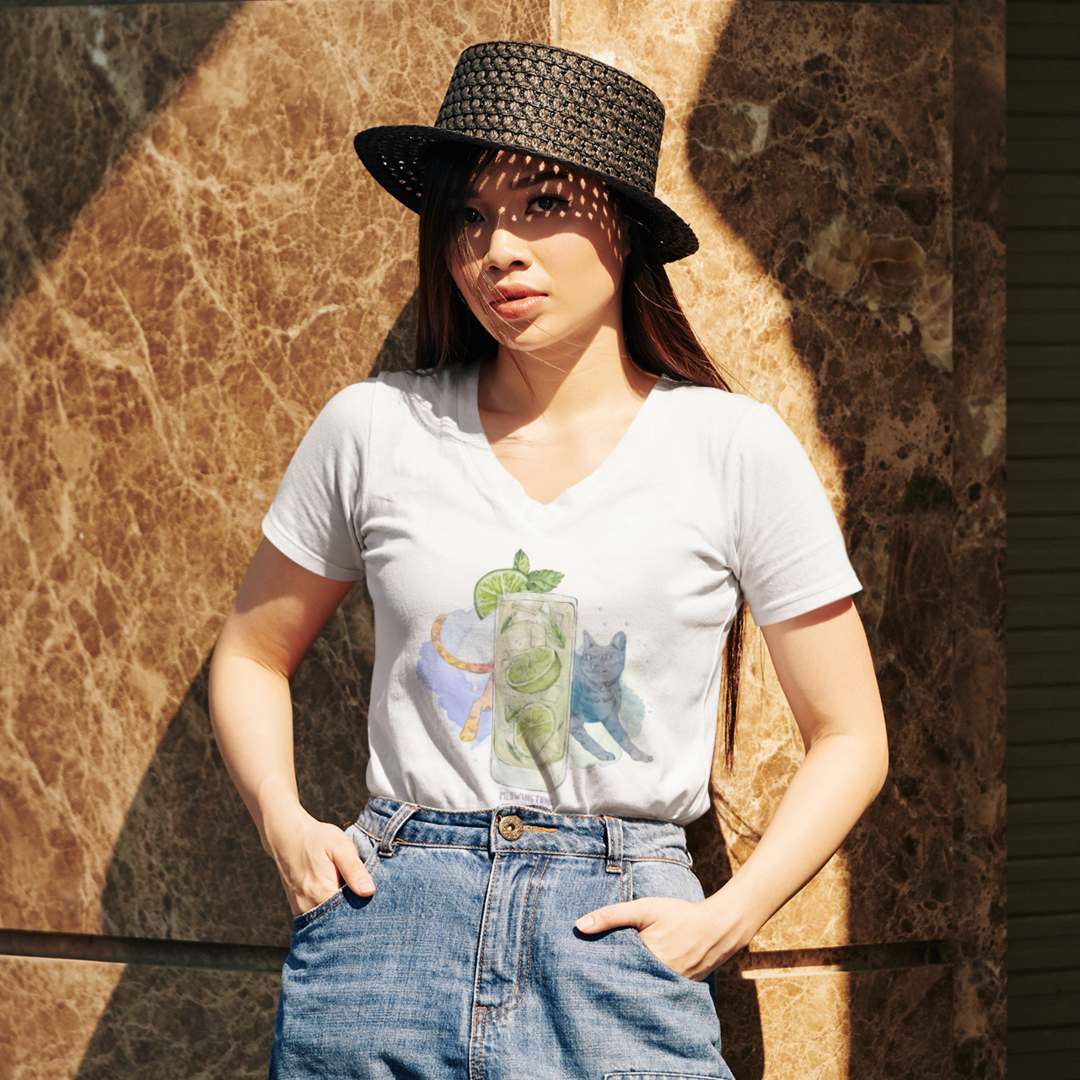 Cats & Cocktails Mojito V-Neck T-Shirt