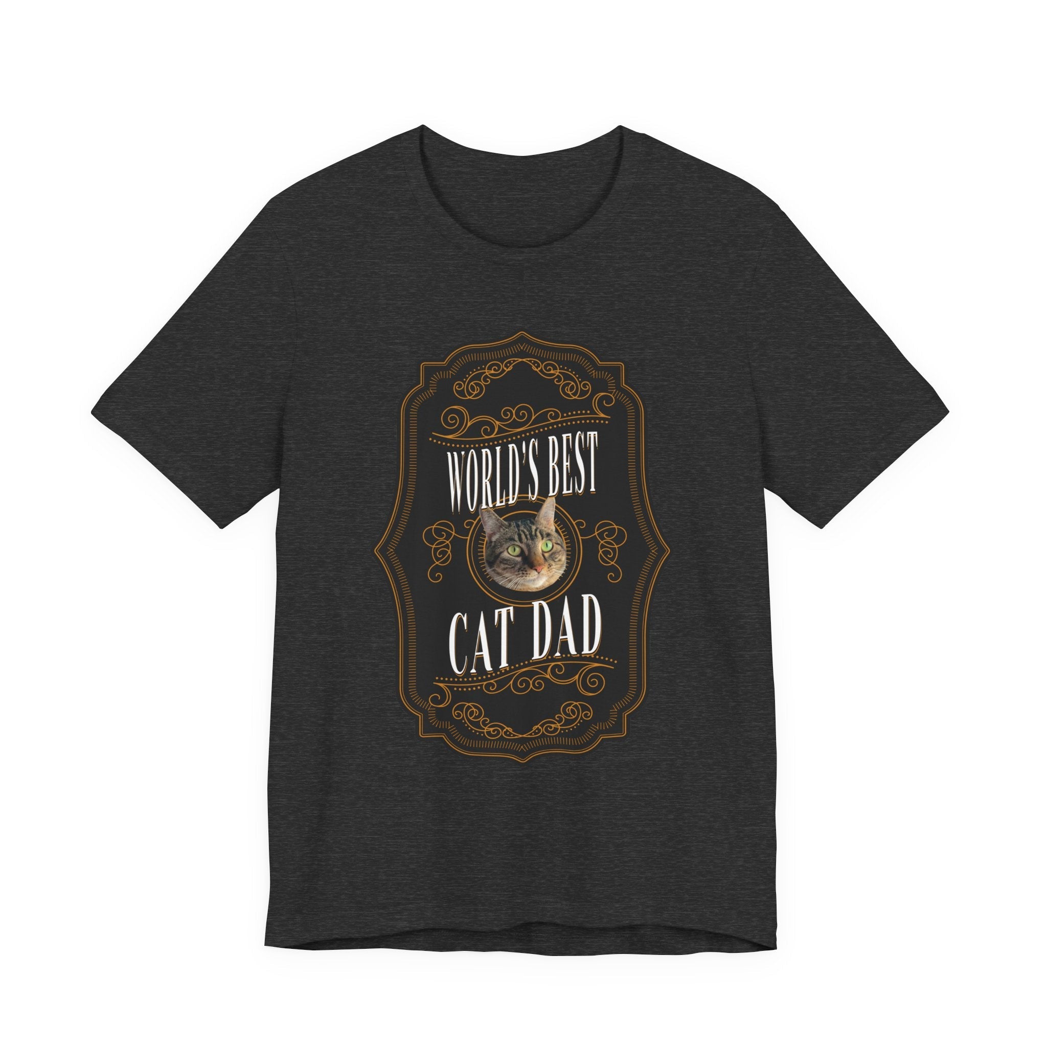 Customizable World's Best Cat Dad Whiskey Label T-Shirt - Dark