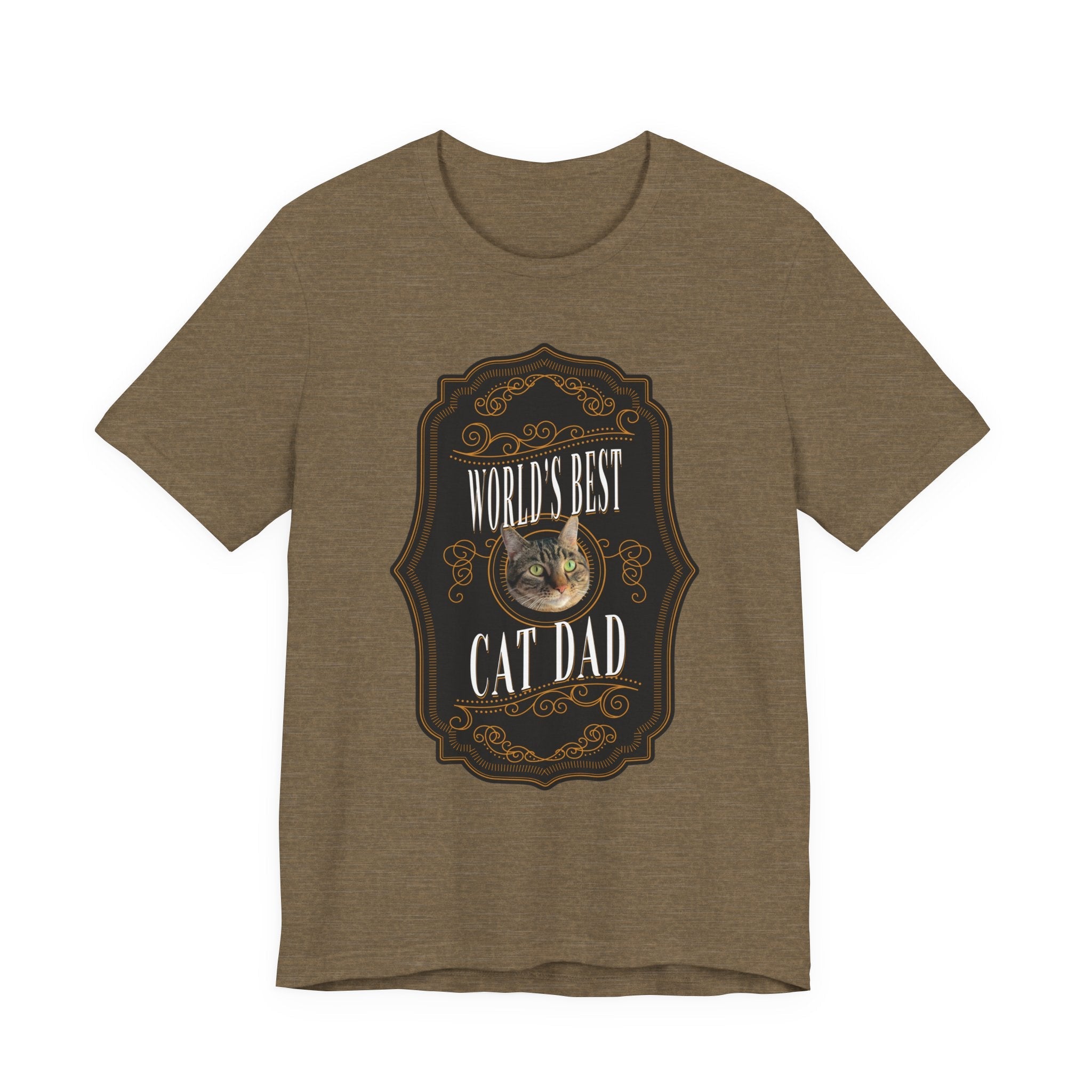 Customizable World's Best Cat Dad Whiskey Label T-Shirt - Dark