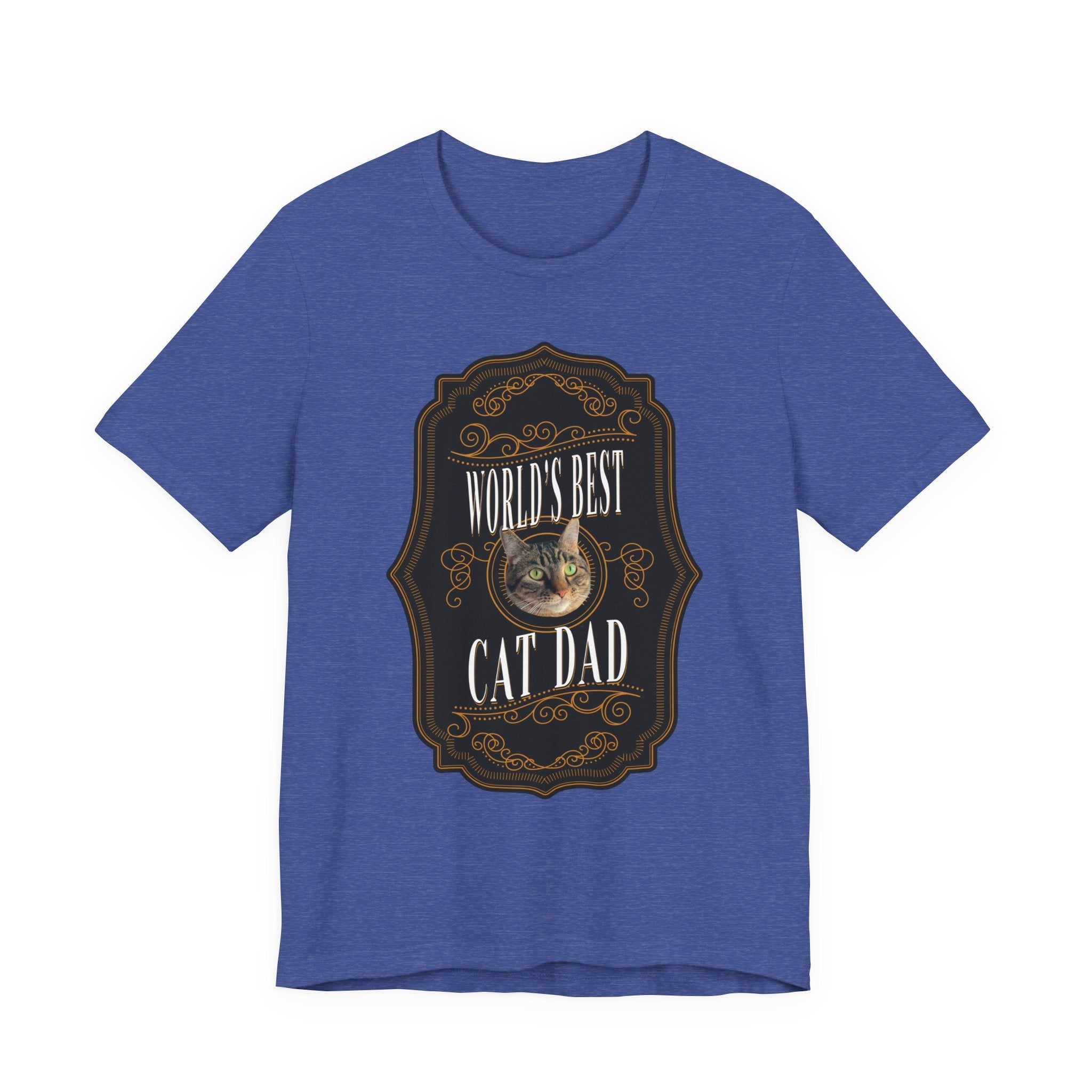Customizable World's Best Cat Dad Whiskey Label T-Shirt - Dark