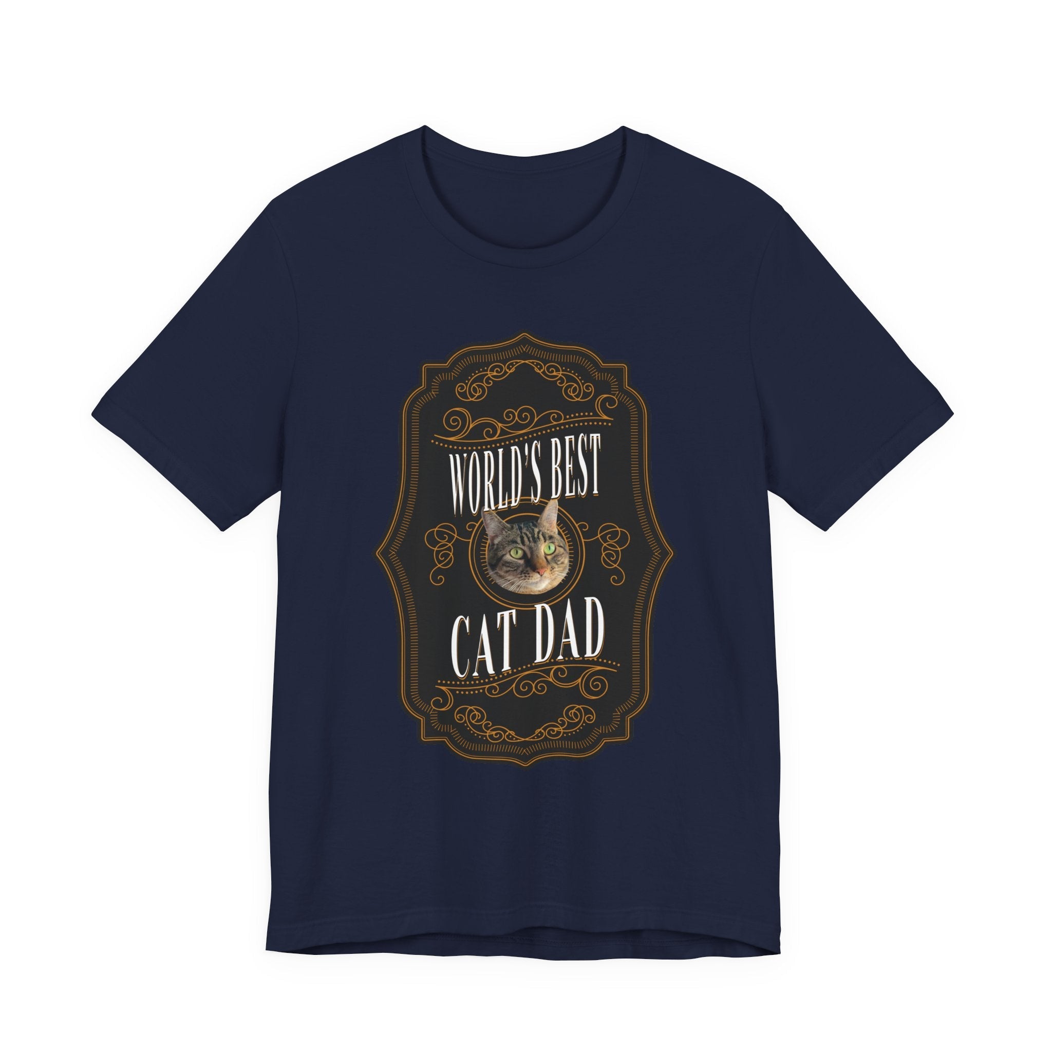 Customizable World's Best Cat Dad Whiskey Label T-Shirt - Dark