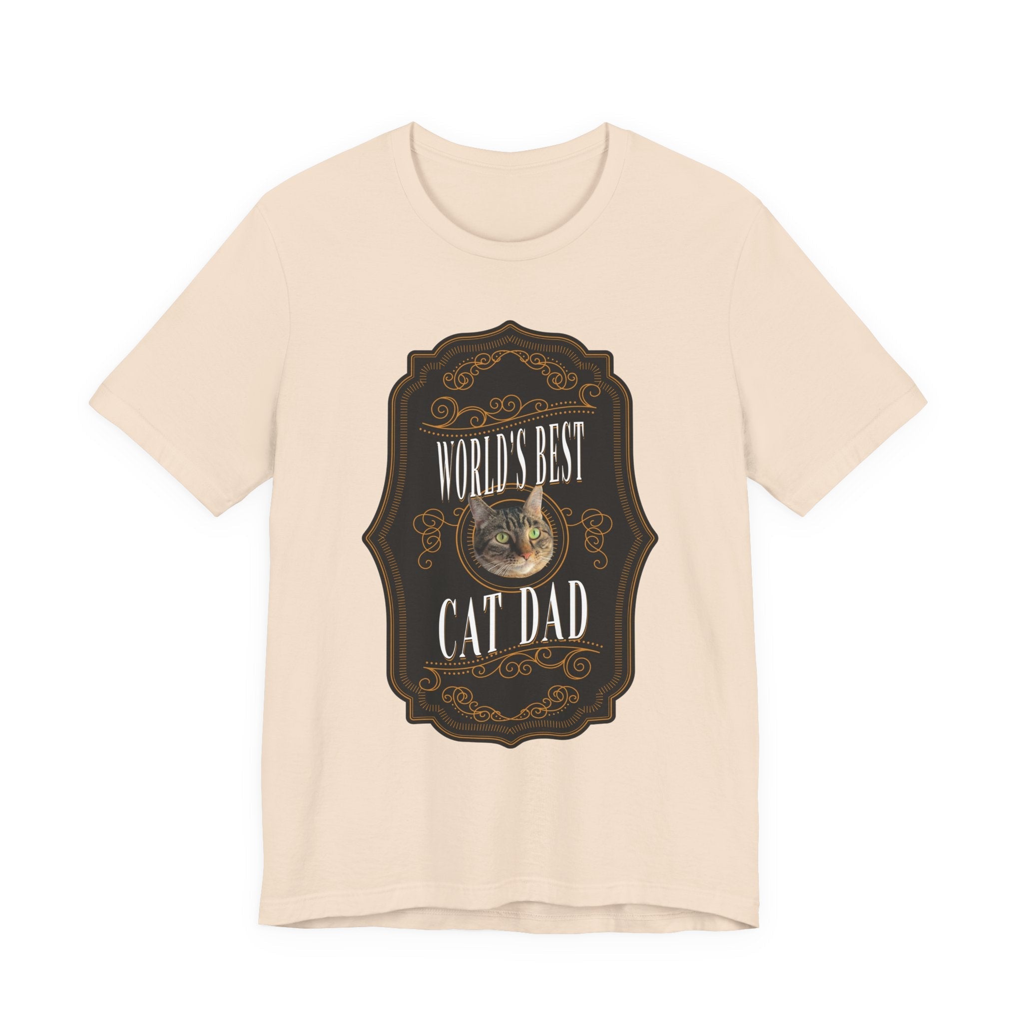Customizable World's Best Cat Dad Whiskey Label T-Shirt - Dark